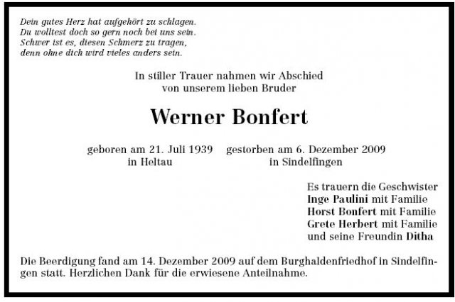 Bonfert Werner 1939-2009 Todesanzeige